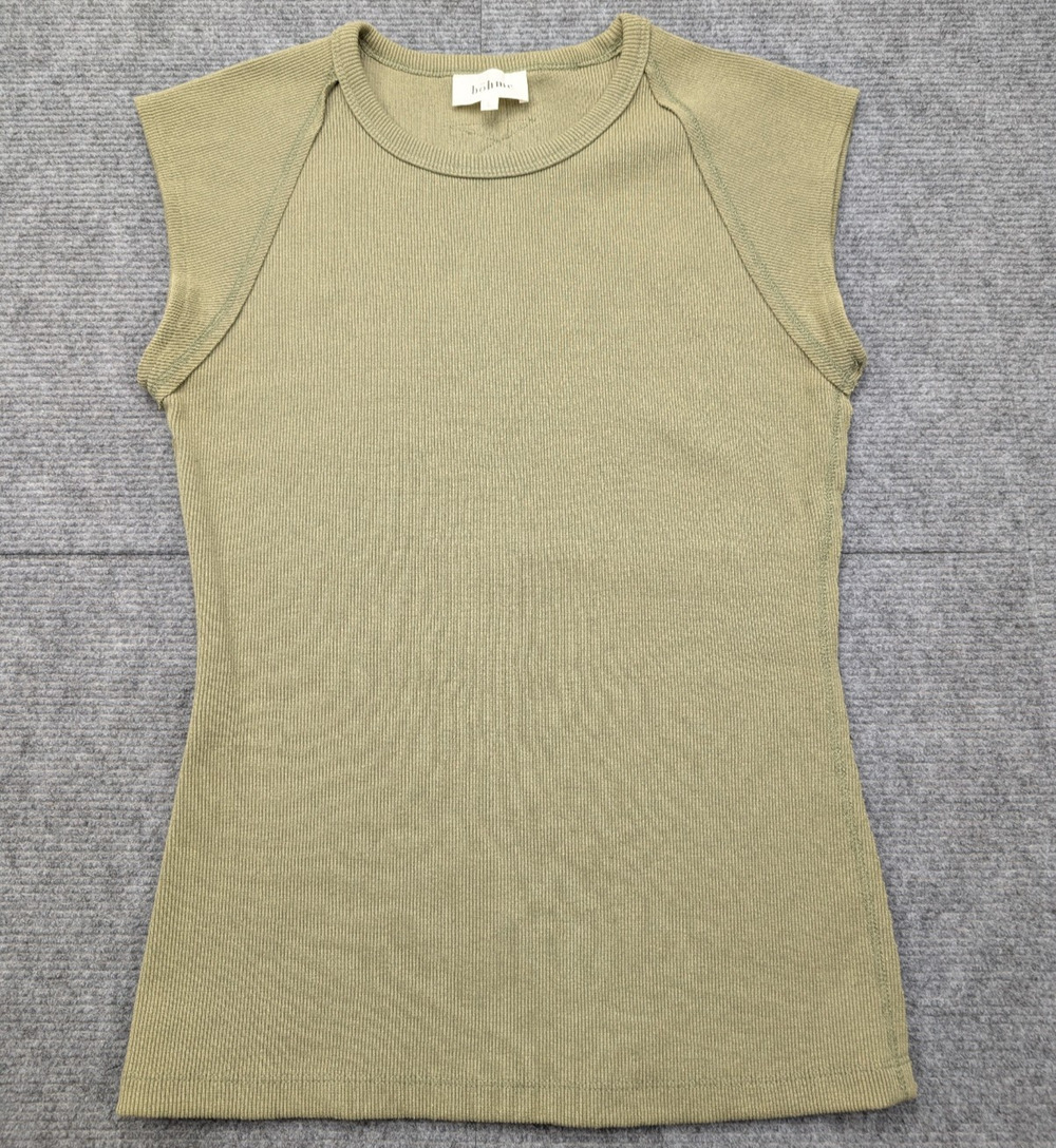 Bohme Shirt Womens Large Raw Ribbed Green Y2K Baby Tee Boho FP Layer 90s Grunge